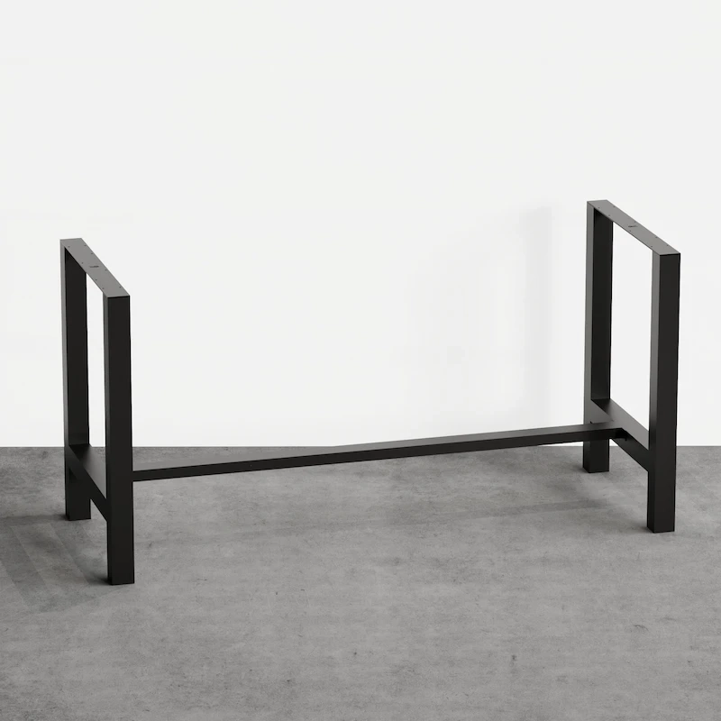 Structure de table démontable composée de 2 pieds en H et traverse centrale en acier - Noir mat fine texture