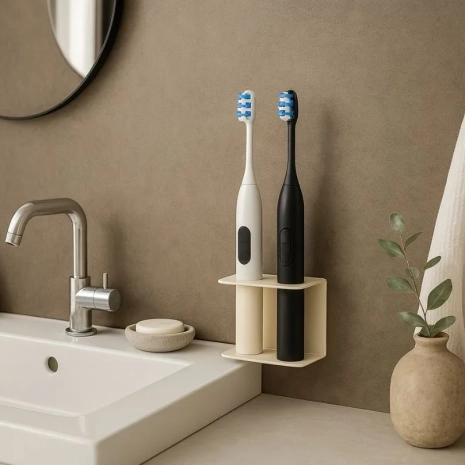 Porte brosses à dents électriques mural en acier galvanisé thermolaqué, fixé au mur sans perçage - Noir mat fine texture