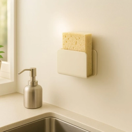 Porte éponge mural en acier galvanisé thermolaqué, 13 × 3,5 cm, fixation adhésive – Noir mat fine texture