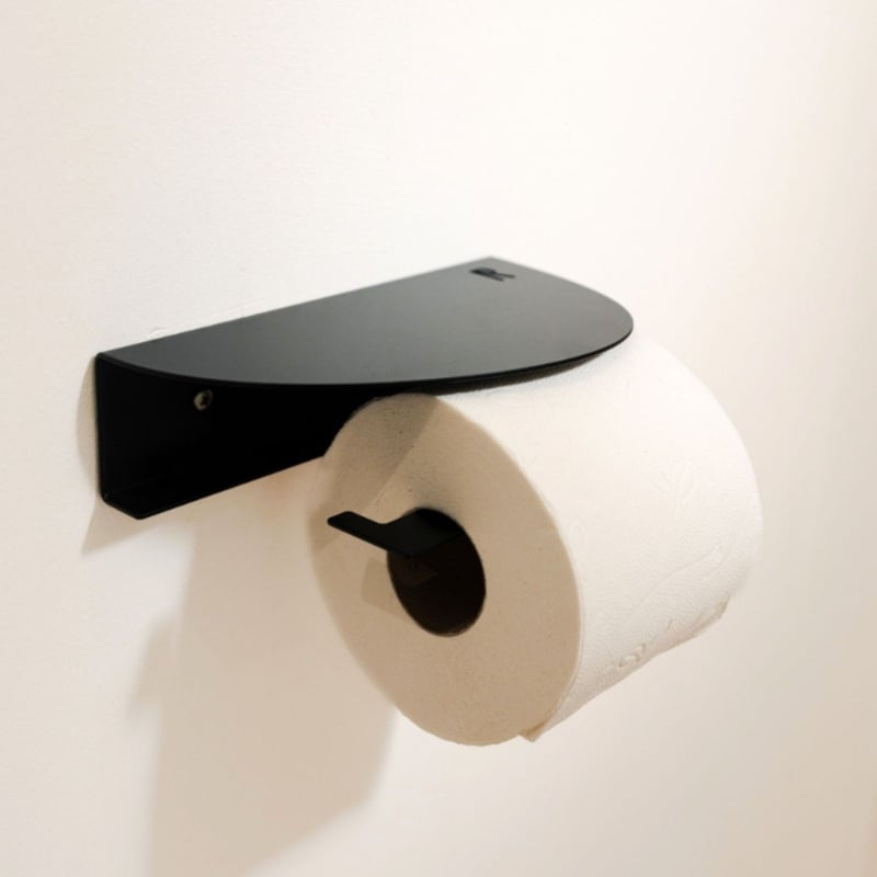 Porte rouleau WC dérouleur de papier toilette, 18 × 10 cm - Noir mat fine texture