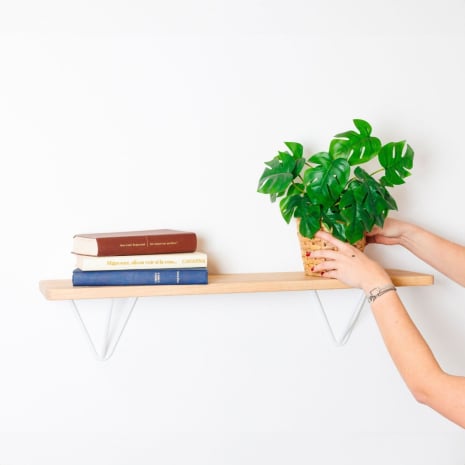 Étagère murale bois et métal 80 × 20 cm, kit tout inclus - Noir mat fine texture