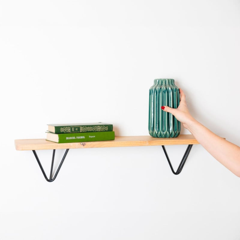 Étagère murale bois et métal 80 × 20 cm, kit tout inclus - Noir mat fine texture