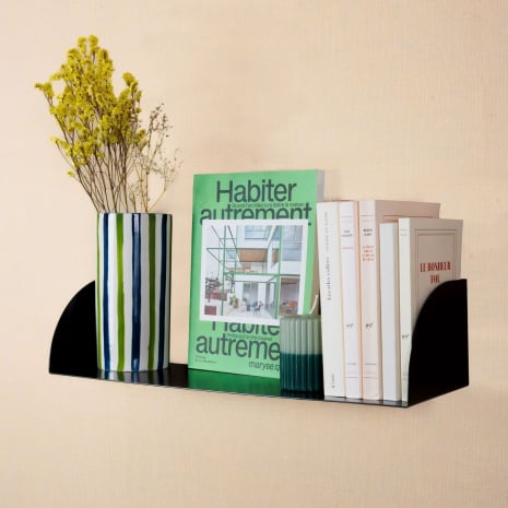 Étagère murale, 50 × 16,2 cm, bibliothèque et extrémités serre-livres - Noir mat fine texture
