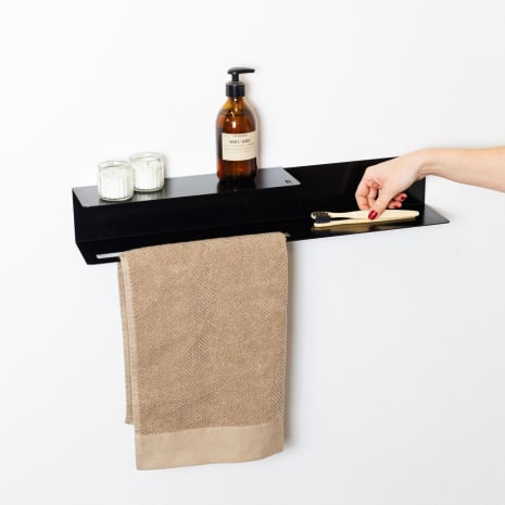 Étagère murale porte-serviette en acier plié – Longueur de 60 cm - Noir mat fine texture