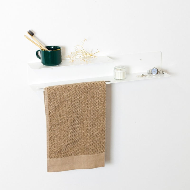 Étagère murale porte-serviette en acier plié – Longueur de 60 cm - Blanc brillant