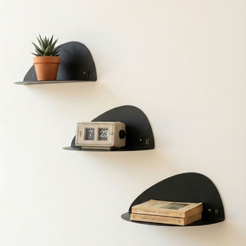 35 or 55 cm rounded decorative wall shelf - Storage shelf and wall graphic - Matte black