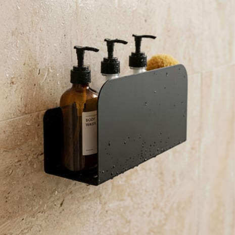 Shower shelf in folded steel with adhesive fixing without drilling - 30 × 8 cm - Grey green