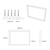 Pied de table rectangulaire en tubes d'acier, hauteur 71 cm – Largeur : 100 cm - Dimensions - Dessin technique
