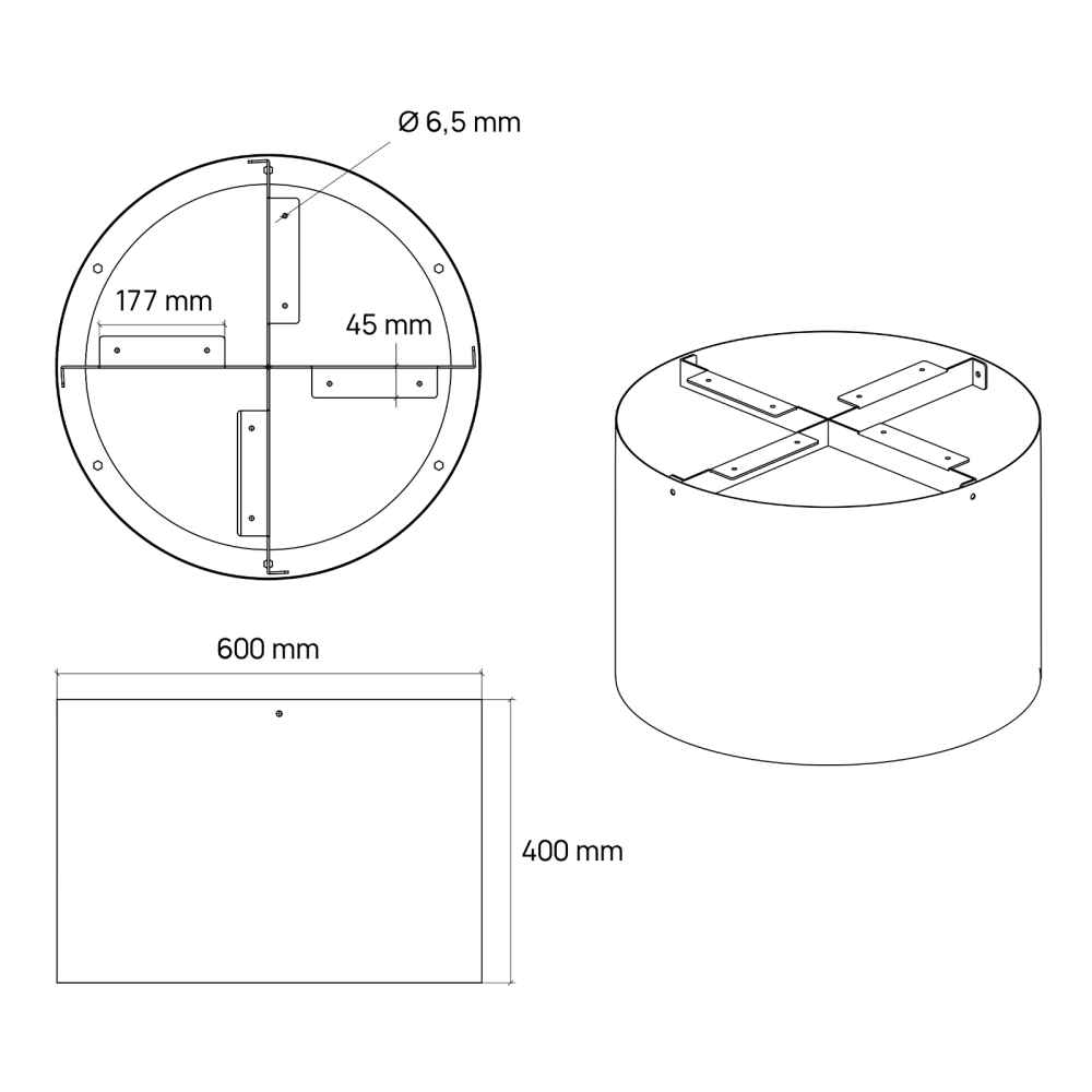 Cylindrical steel column base for a coffee table, 40×60 cm - Dimensions - Technical drawing