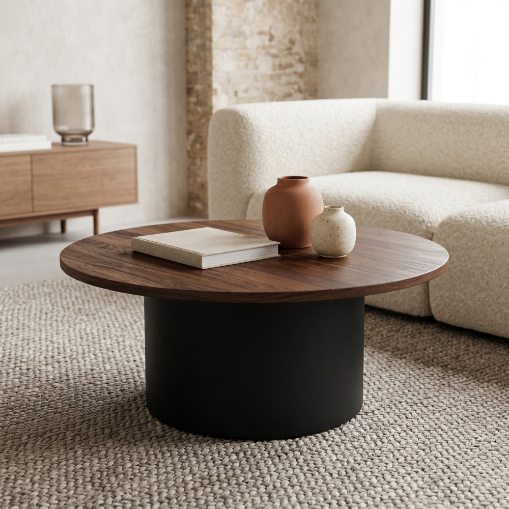Pied de table basse central cylindrique en colonne d'acier 40×60 cm - Noir mat