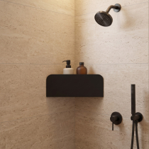 Eckregal für die Dusche aus gebogenem Stahl, selbstklebend, ohne Bohren – 30 × 13 cm – Mattschwarz