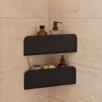 Set of 2 corner shower shelves made of bent steel with adhesive mounting (no drilling required) – 30 × 13 cm – Matte Black