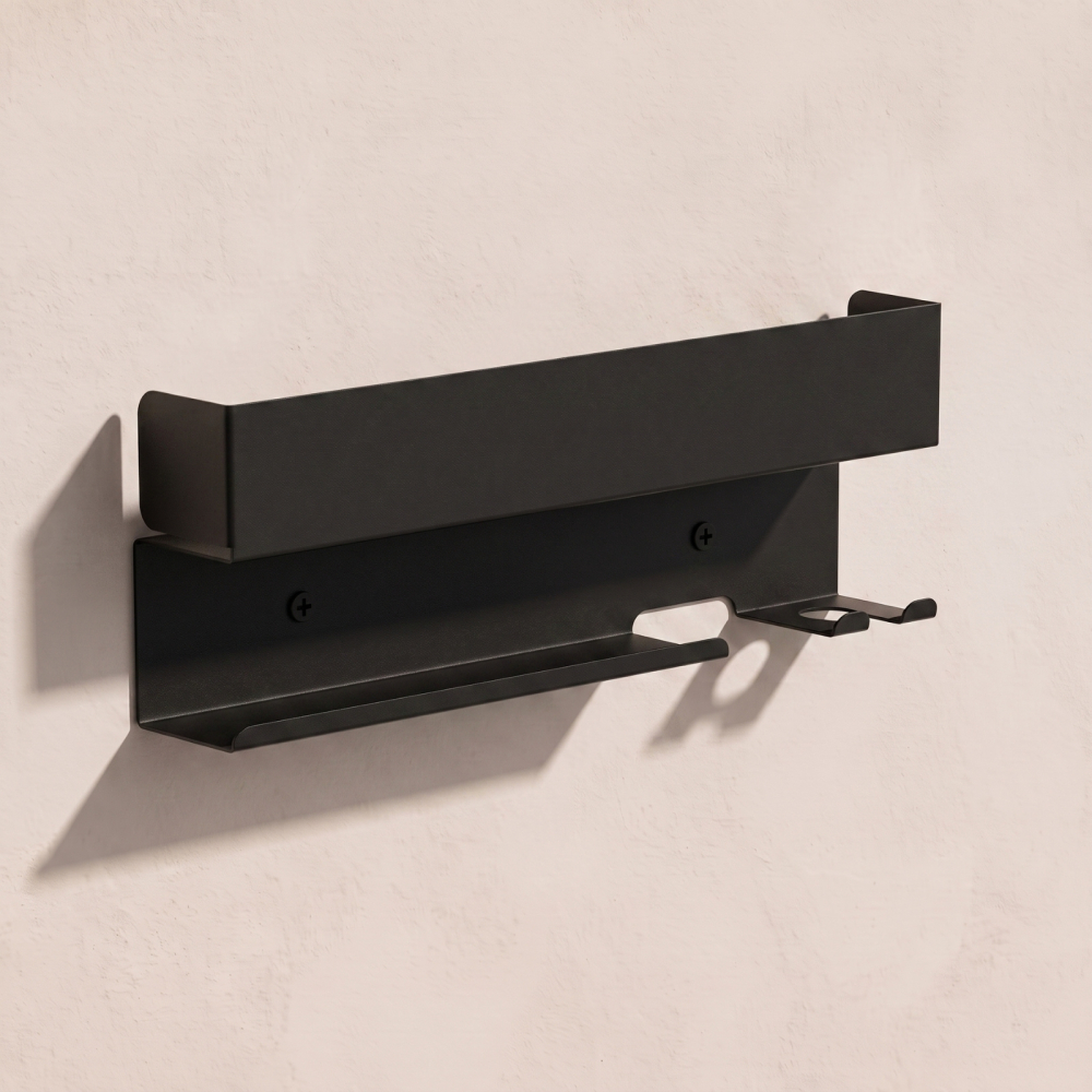 Wandaufbewahrung für den Dyson Airwrap aus pulverbeschichtetem verzinktem Stahl, 38 × 6,3 × 13,5 cm, zum Anschrauben – Mattschwa