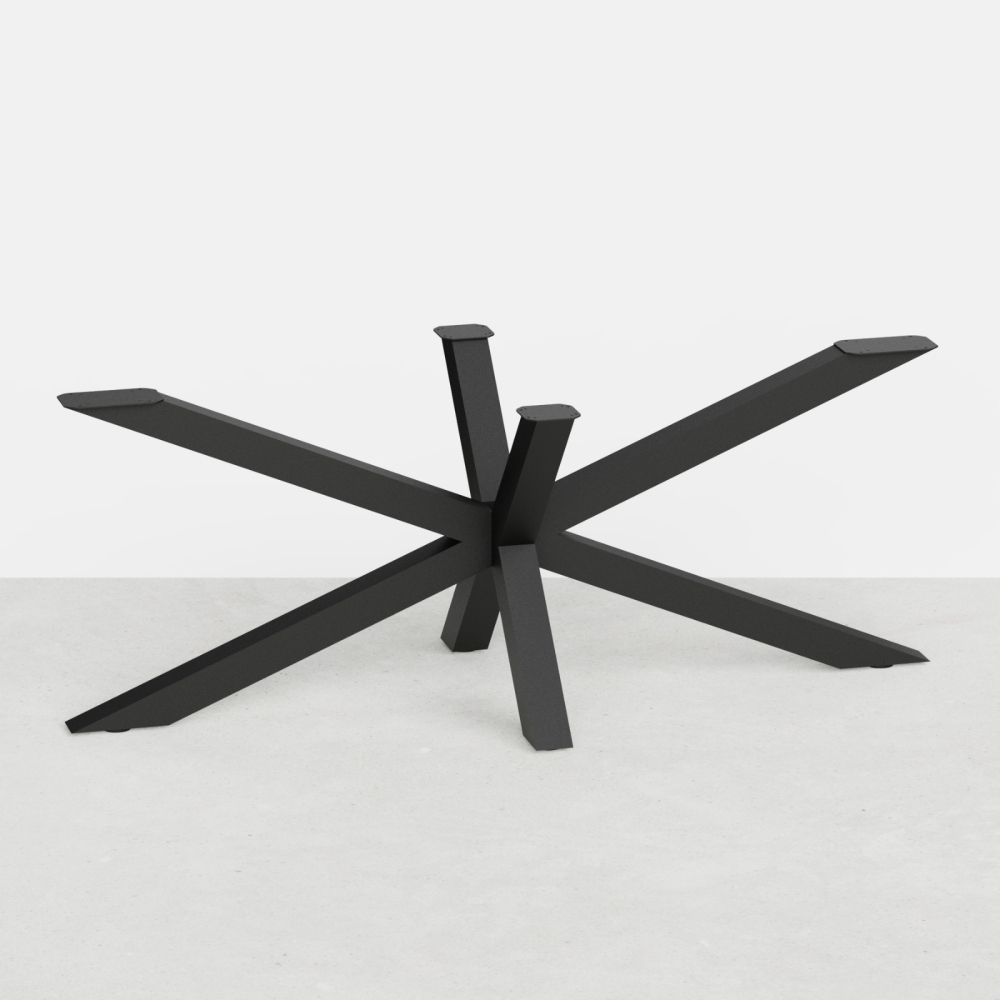 Symmetrical Mikado center table base made of square steel tubing, with adjustable height to suit the shape of the table top - Bl