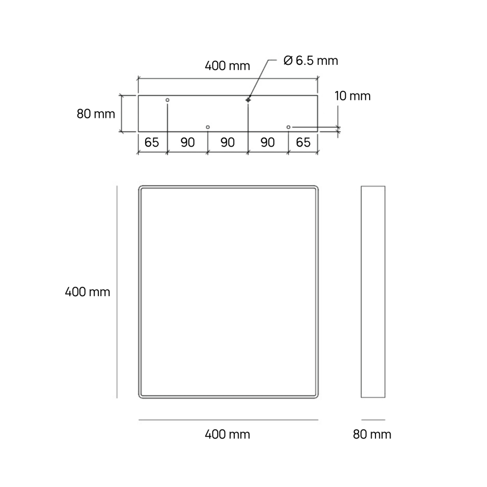 Pied de table carré en acier fin pour table basse, banc 40 × 40 cm - Dimensions - Dessin technique