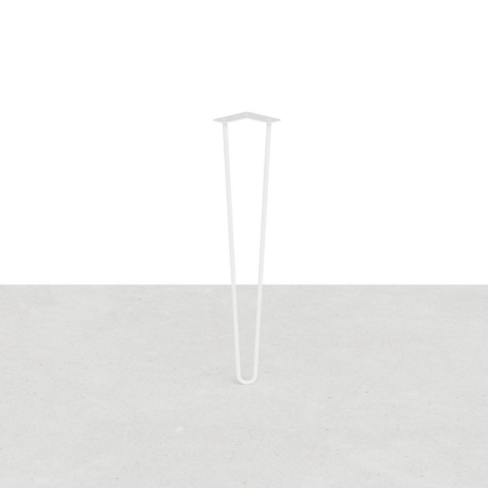 Pied de table en épingle 2 tiges - Hairpin leg - Acier rond plein Ø 12 mm - Hauteur 71 cm - Blanc brillant