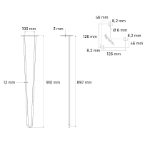 Tischfuß aus „ Haarnabel “ mit 2 Stäben – Höhe 90 cm – Abmessungen – Technische Zeichnung