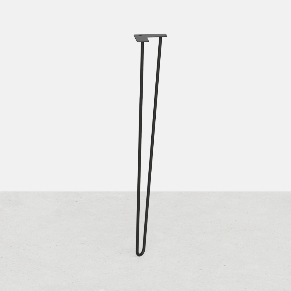 Tischbein aus „ Haarnabel “ mit 2 Stäben, „ nach mass “: Höhe von 16 bis 115 cm – Hairpin-Bein – Schräges Bein – Mattschwarz