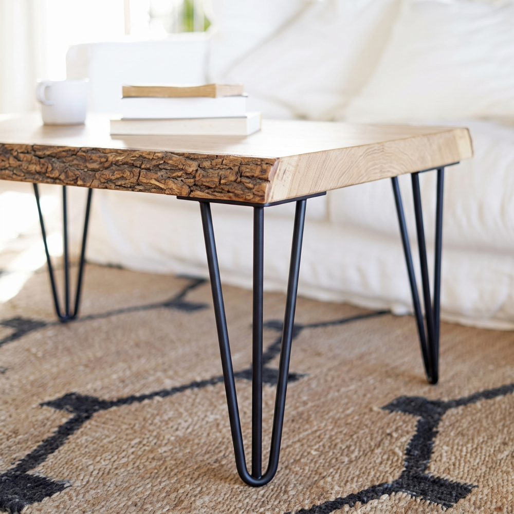 Haarspeld -tafelpoot met 3 poten – Hairpin-poot – Massief rond staal Ø 12 mm – Hoogte 40 cm – Matzwart