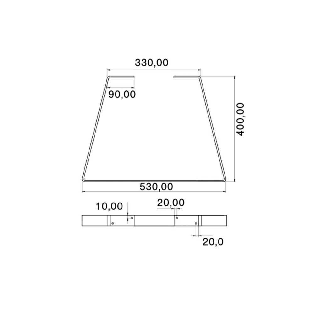 Lot de 2 pieds de table basse trapèze en acier plat - Hauteur 40 cm - Dimensions - Dessin technique
