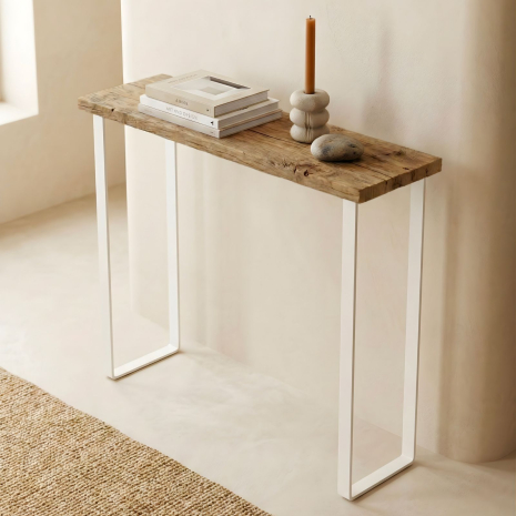 Lot 2 pieds console rectangulaire 90 cm en acier plat - Largeur 29,5 cm - Noir mat