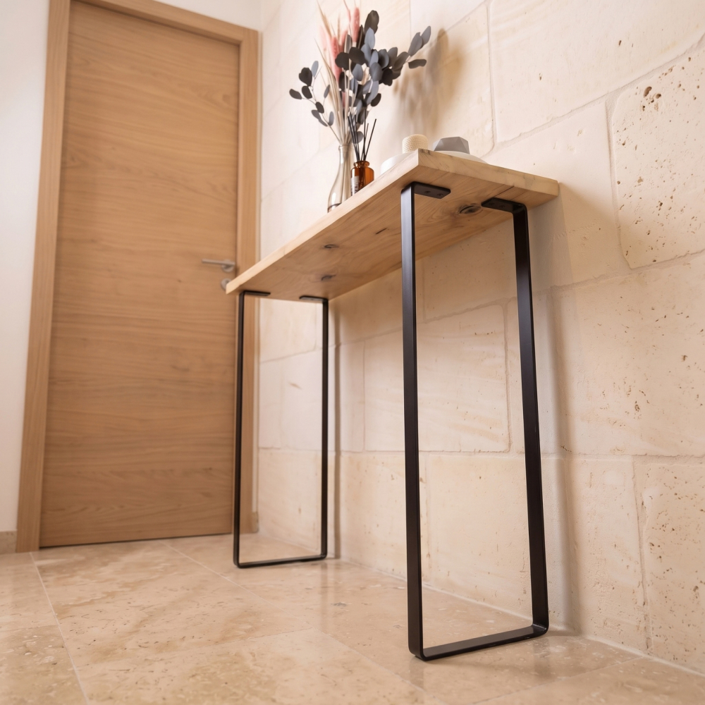 Lot 2 pieds console rectangulaire 90 cm en acier plat - Largeur 29,5 cm - Noir mat