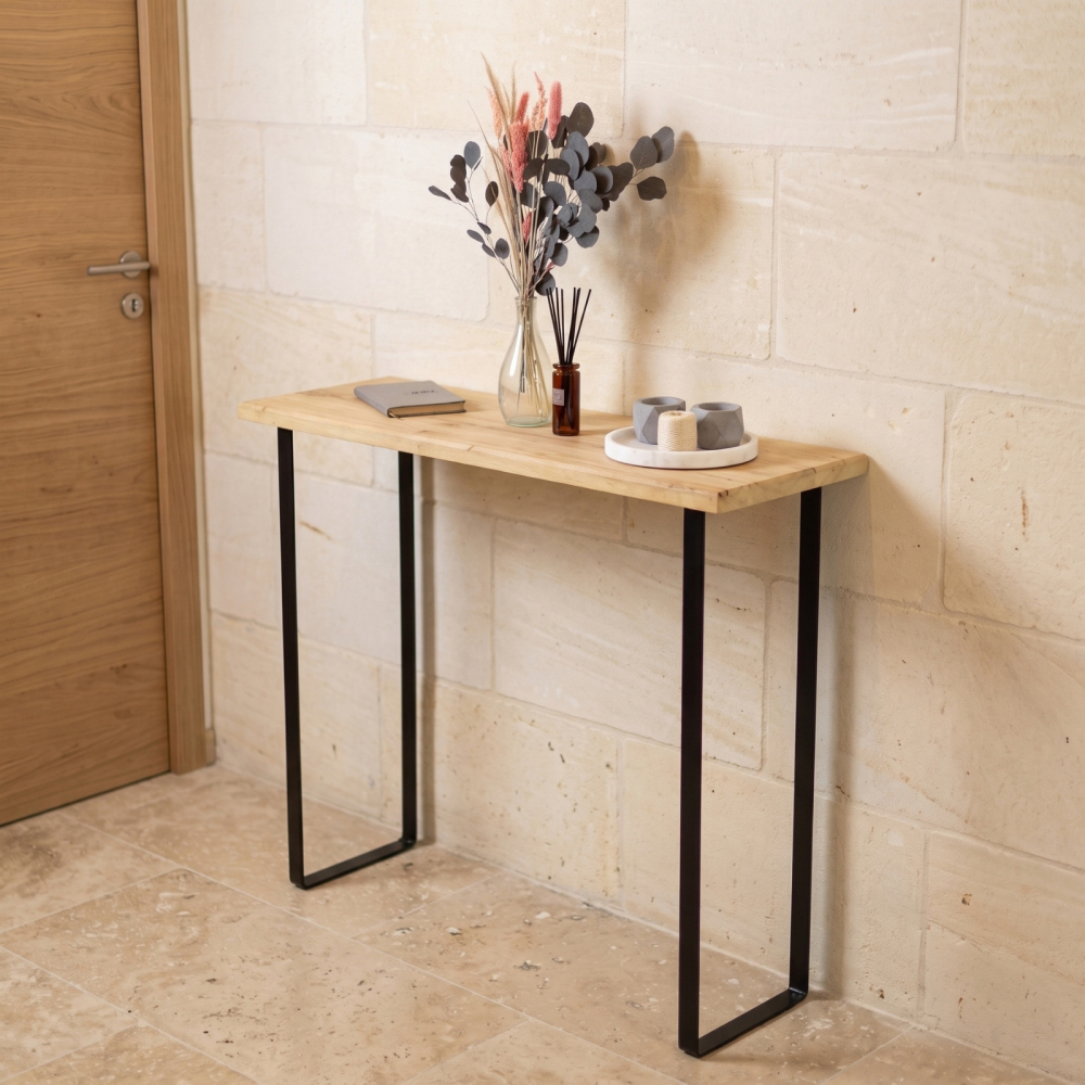 Set van 2 rechthoekige consolepoten van 90 cm van platstaal - Breedte 29,5 cm - Matzwart
