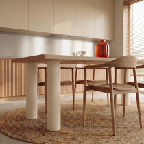 Straight, round, cylindrical table leg made of steel tubing, Ø 15.9 cm - Height 71 cm - Cream - Rectangular dining table