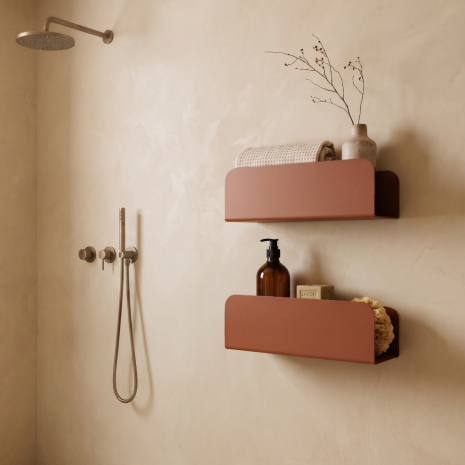 2er-Set Duschregale aus gebogenem Stahl, selbstklebend, ohne Bohren – 30 × 8 cm – Cremeweiß