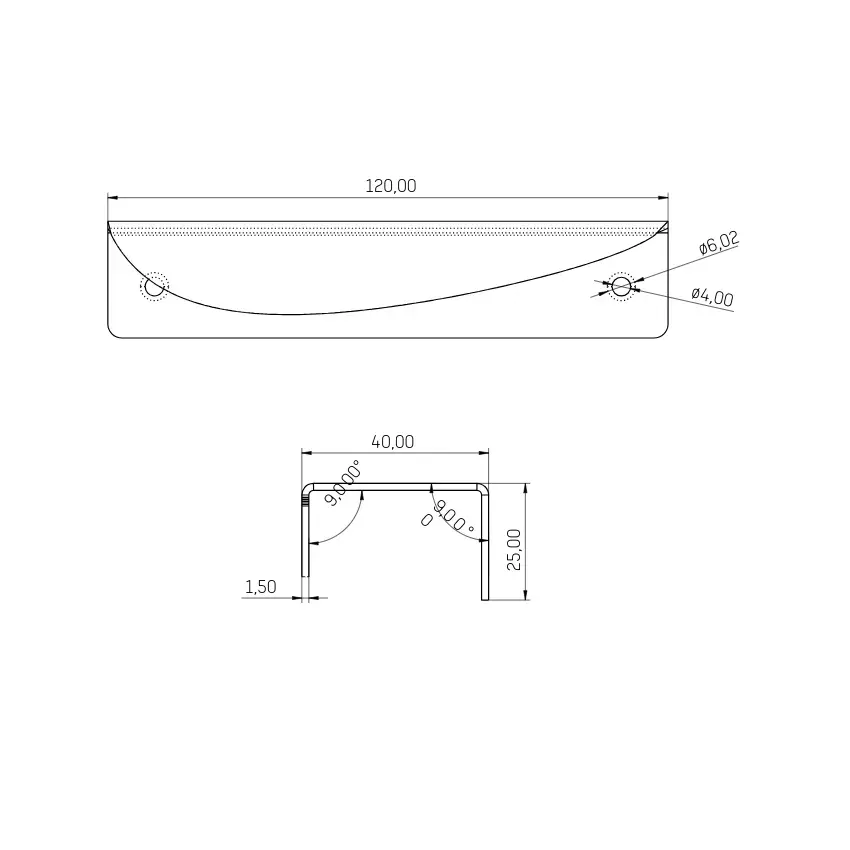 Ripaton - Technische tekening van het product met afmetingen